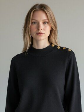 Vintage Crystal Kobe Knit Pullover Brass Shoulder Buttons  Size Medium